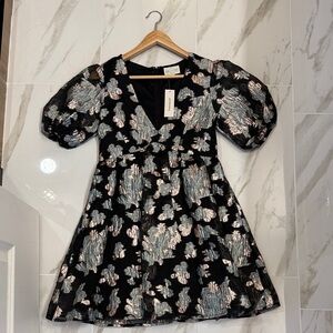 Francesca's Collections Black Dress with Metallic Floral Design